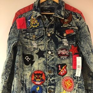 Reason Patch Distressed Jean Jacket Men’s Medium New w Tags